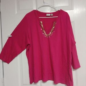 🦋Kim Rogers Pink Top with Gold Accents Size 2X